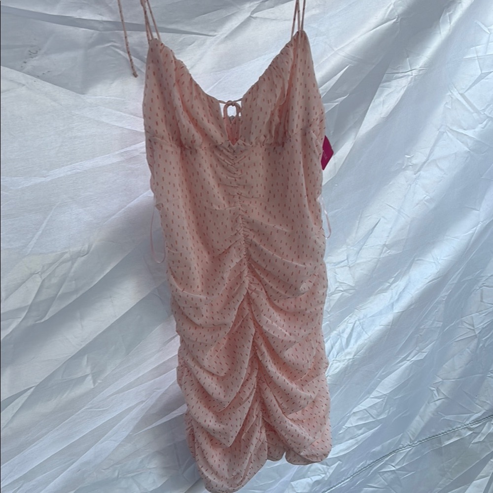 Pink Ruched Spaghetti Strap Dress